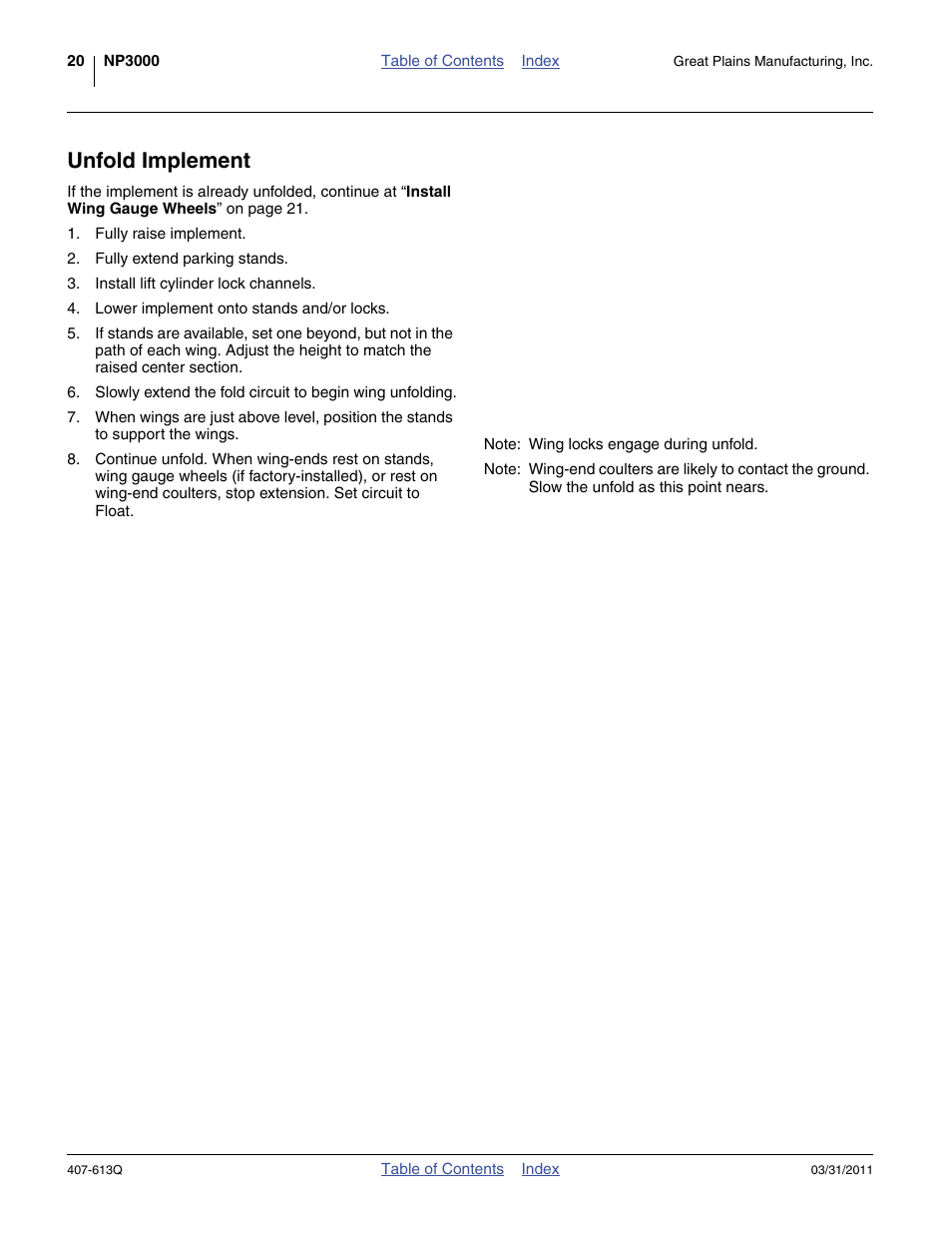 Unfold implement | Great Plains NP3000A Predelivery Manual User Manual | Page 24 / 38