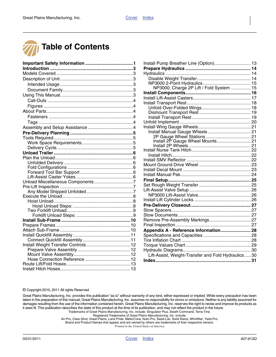 Great Plains NP3000A Predelivery Manual User Manual | Page 3 / 38