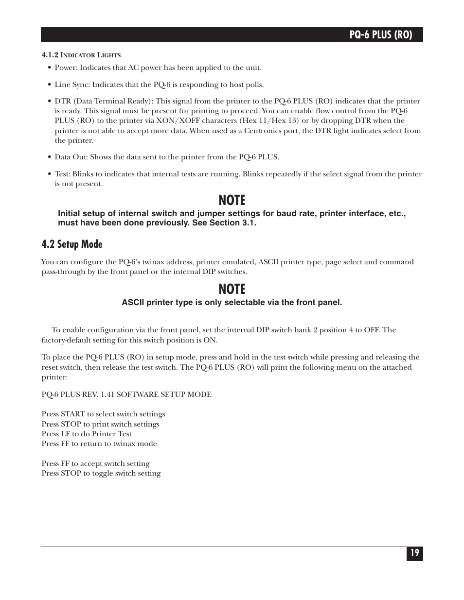 Pq-6 plus (ro), 2 setup mode | Black Box PS035A User Manual | Page 20 / 30