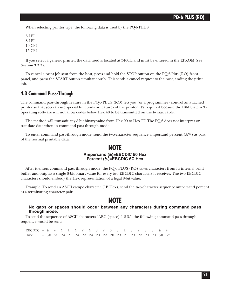 Pq-6 plus (ro), 3 command pass-through | Black Box PS035A User Manual | Page 22 / 30