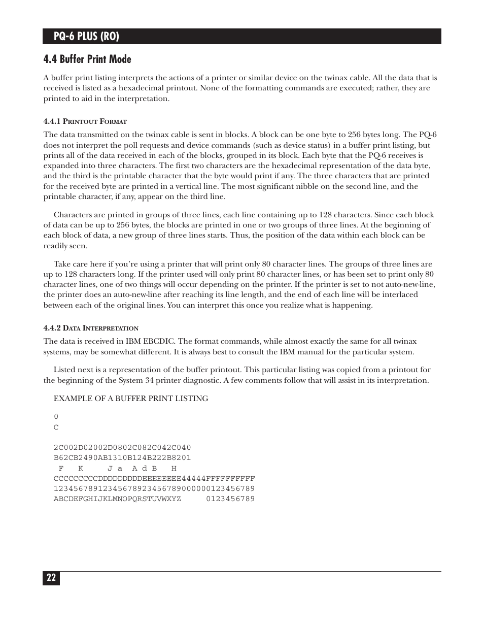 Pq-6 plus (ro), 4 buffer print mode | Black Box PS035A User Manual | Page 23 / 30