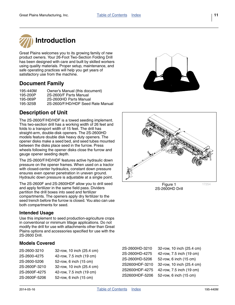 Introduction, Document family, Description of unit | Intended usage, Models covered, Introduction document family description of unit, Intended usage models covered | Great Plains 2S-2600HDF Operator Manual v1 User Manual | Page 15 / 116