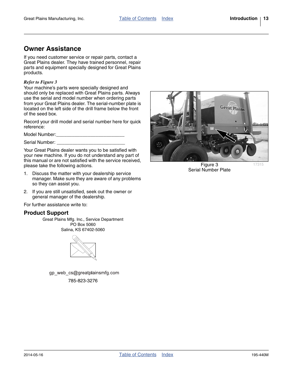 Owner assistance, Product support | Great Plains 2S-2600HDF Operator Manual v1 User Manual | Page 17 / 116