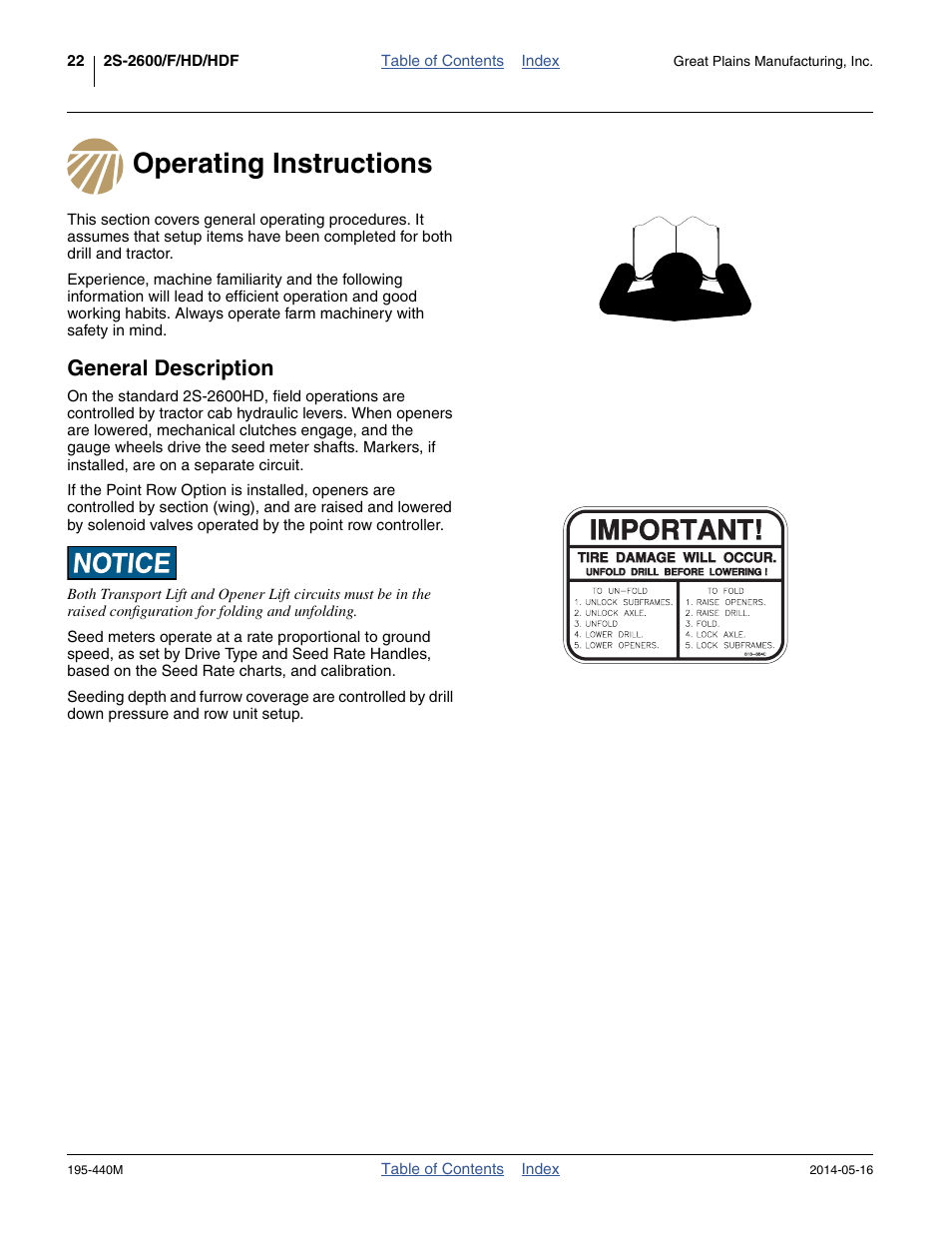 Operating instructions, General description, Operating instructions general description | Great Plains 2S-2600HDF Operator Manual v1 User Manual | Page 26 / 116