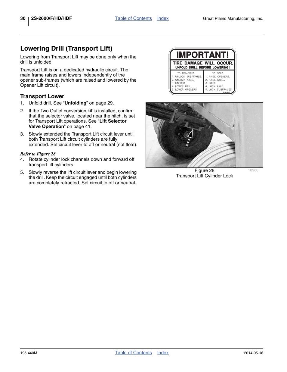 Lowering drill (transport lift), Transport lower | Great Plains 2S-2600HDF Operator Manual v1 User Manual | Page 34 / 116