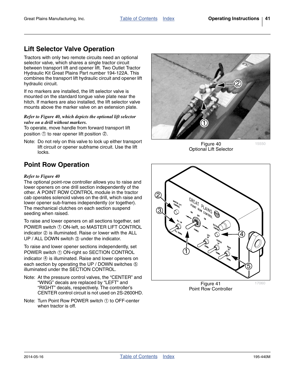 Lift selector valve operation, Point row operation, Lift selector valve operation point row operation | Great Plains 2S-2600HDF Operator Manual v1 User Manual | Page 45 / 116