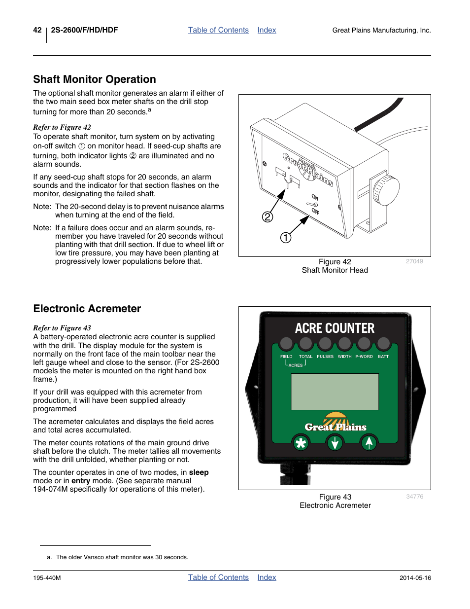 Shaft monitor operation, Electronic acremeter, Shaft monitor operation electronic acremeter | Great Plains 2S-2600HDF Operator Manual v1 User Manual | Page 46 / 116