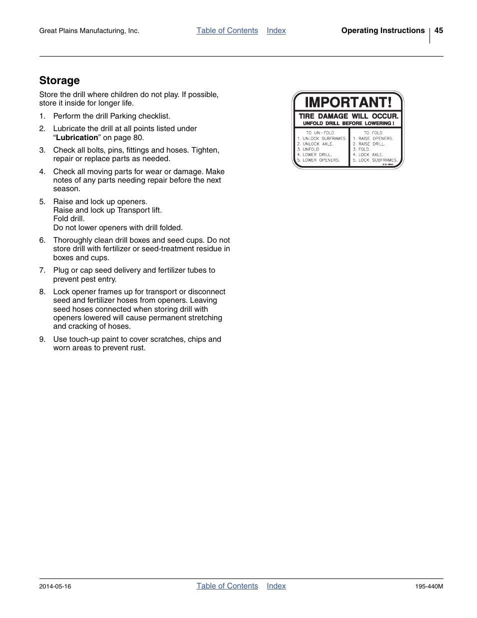 Storage | Great Plains 2S-2600HDF Operator Manual v1 User Manual | Page 49 / 116