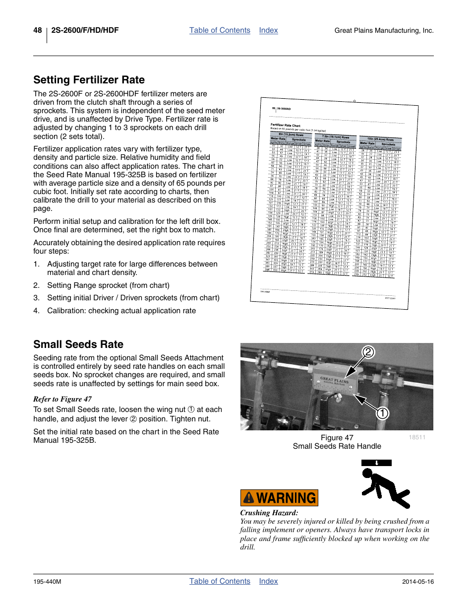 Setting fertilizer rate, Small seeds rate, Setting fertilizer rate small seeds rate | Great Plains 2S-2600HDF Operator Manual v1 User Manual | Page 52 / 116