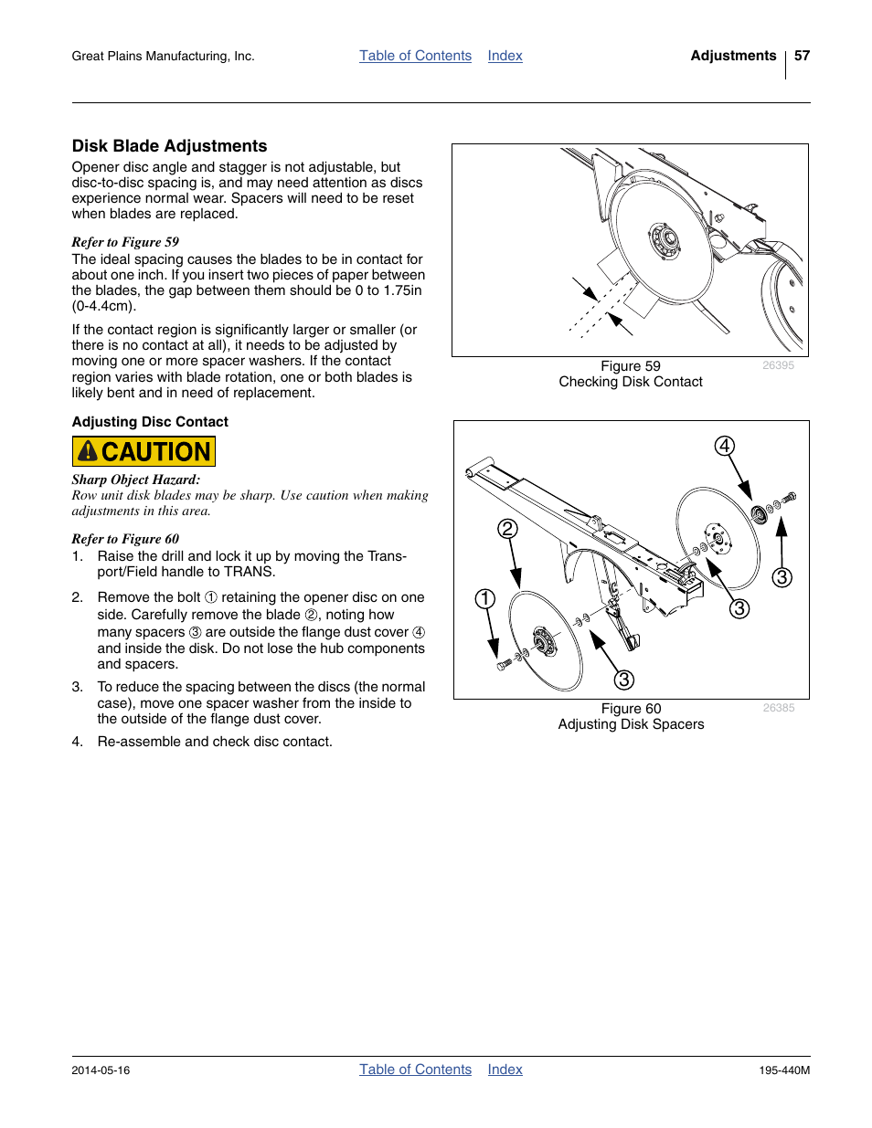 Disk blade adjustments, Adjusting disc contact, Disk blade adjustments (as b | Great Plains 2S-2600HDF Operator Manual v1 User Manual | Page 61 / 116