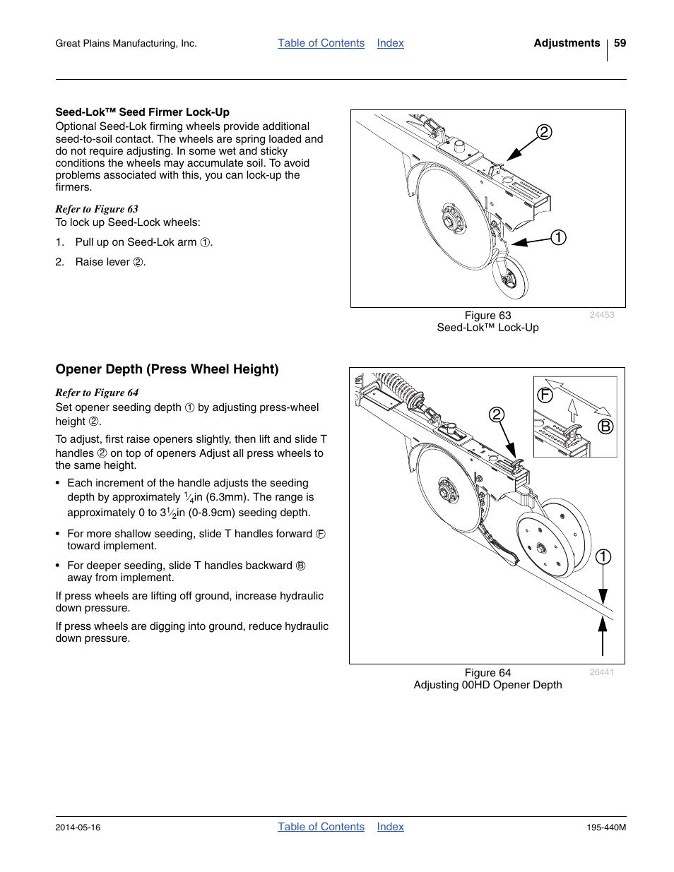 Seed-lok™ seed firmer lock-up, Opener depth (press wheel height), 12 b f | Great Plains 2S-2600HDF Operator Manual v1 User Manual | Page 63 / 116