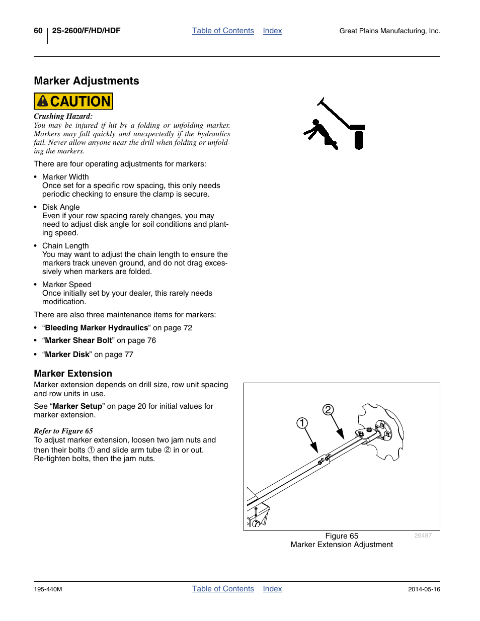 Marker adjustments, Marker extension | Great Plains 2S-2600HDF Operator Manual v1 User Manual | Page 64 / 116