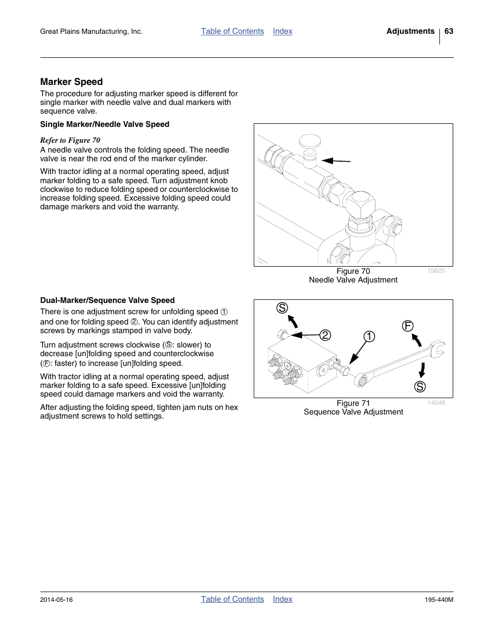 Marker speed, Single marker/needle valve speed, Dual-marker/sequence valve speed | 12 f s s | Great Plains 2S-2600HDF Operator Manual v1 User Manual | Page 67 / 116