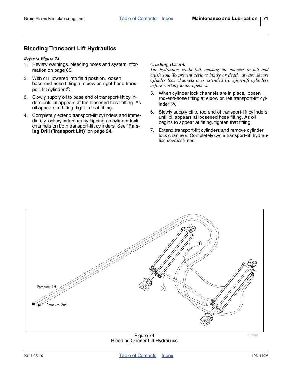 Bleeding transport lift hydraulics | Great Plains 2S-2600HDF Operator Manual v1 User Manual | Page 75 / 116