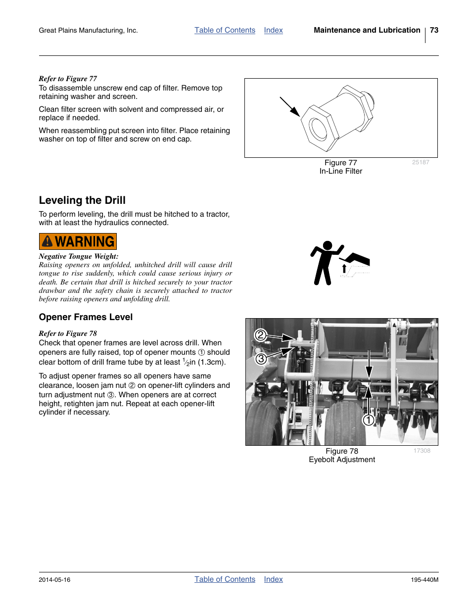 Leveling the drill, Opener frames level | Great Plains 2S-2600HDF Operator Manual v1 User Manual | Page 77 / 116