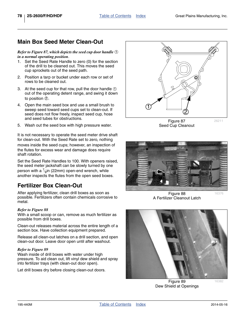 Main box seed meter clean-out, Fertilizer box clean-out | Great Plains 2S-2600HDF Operator Manual v1 User Manual | Page 82 / 116