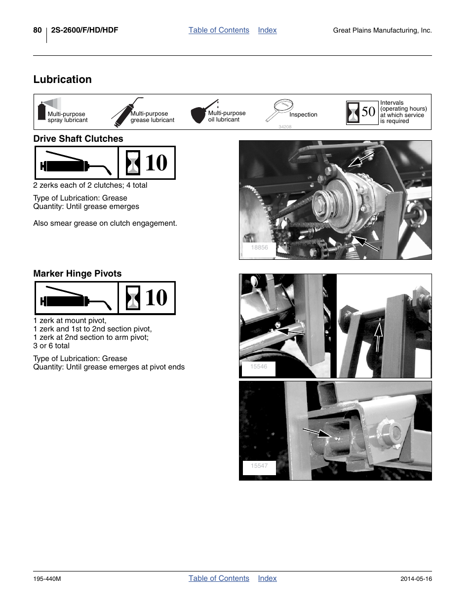 Lubrication, Drive shaft clutches, Marker hinge pivots | Great Plains 2S-2600HDF Operator Manual v1 User Manual | Page 84 / 116