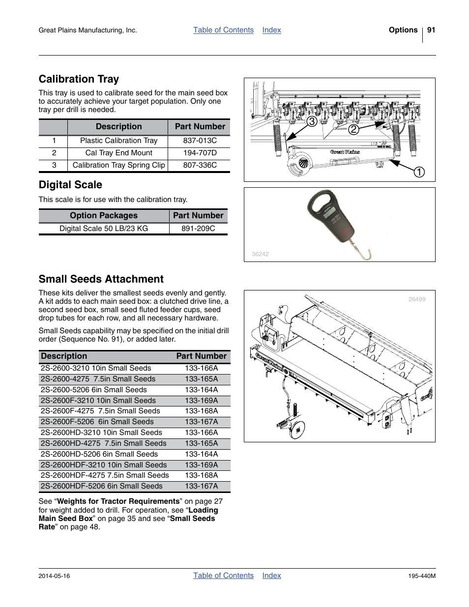 Calibration tray, Digital scale, Small seeds attachment | Great Plains 2S-2600HDF Operator Manual v1 User Manual | Page 95 / 116