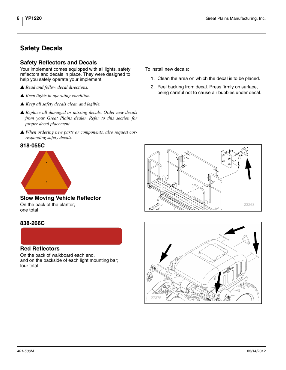 Safety decals | Great Plains YP1220 Operator Manual User Manual | Page 10 / 90