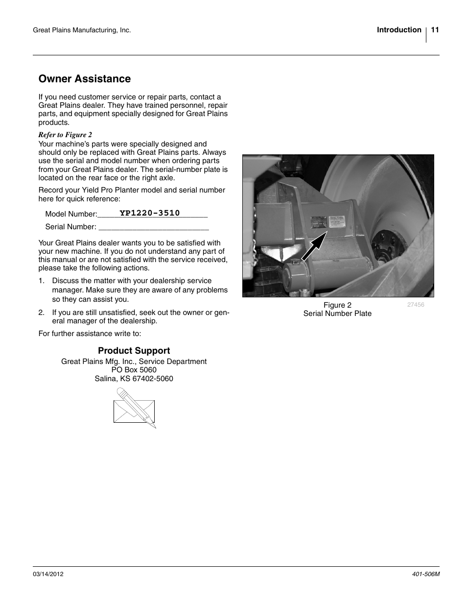 Owner assistance, Product support | Great Plains YP1220 Operator Manual User Manual | Page 15 / 90