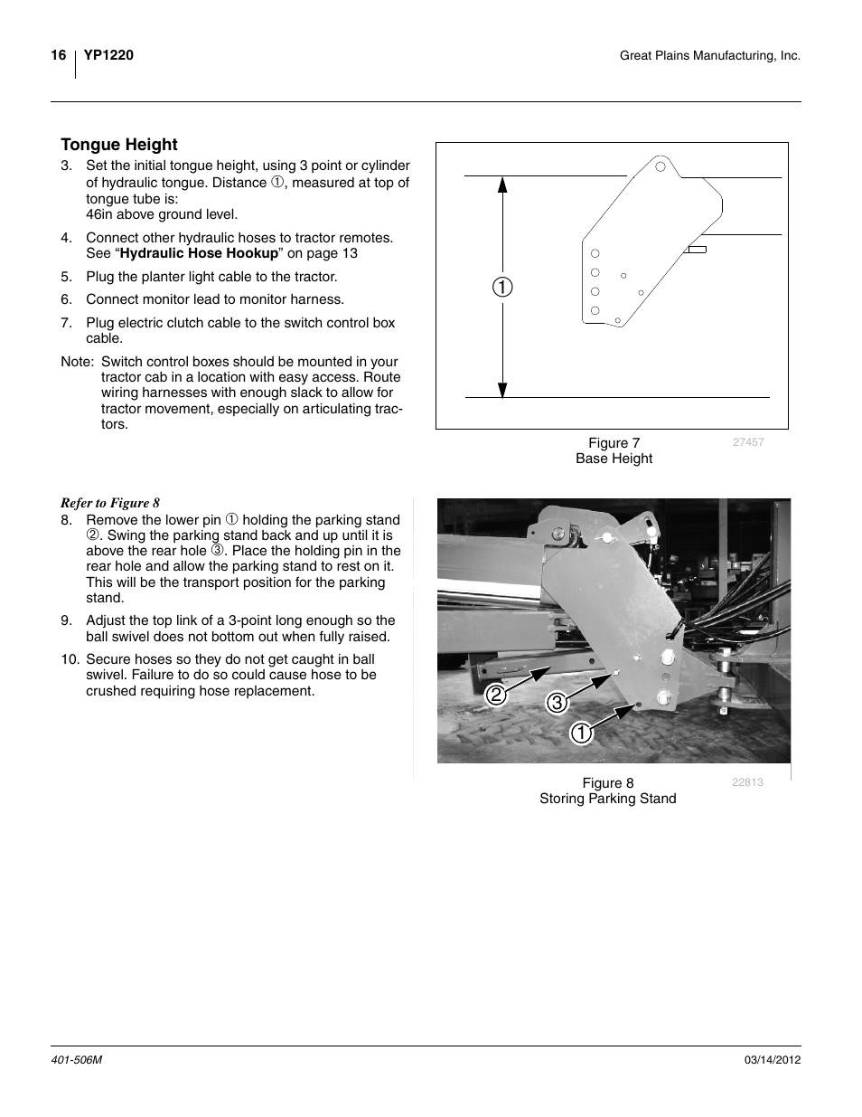 Tongue height | Great Plains YP1220 Operator Manual User Manual | Page 20 / 90