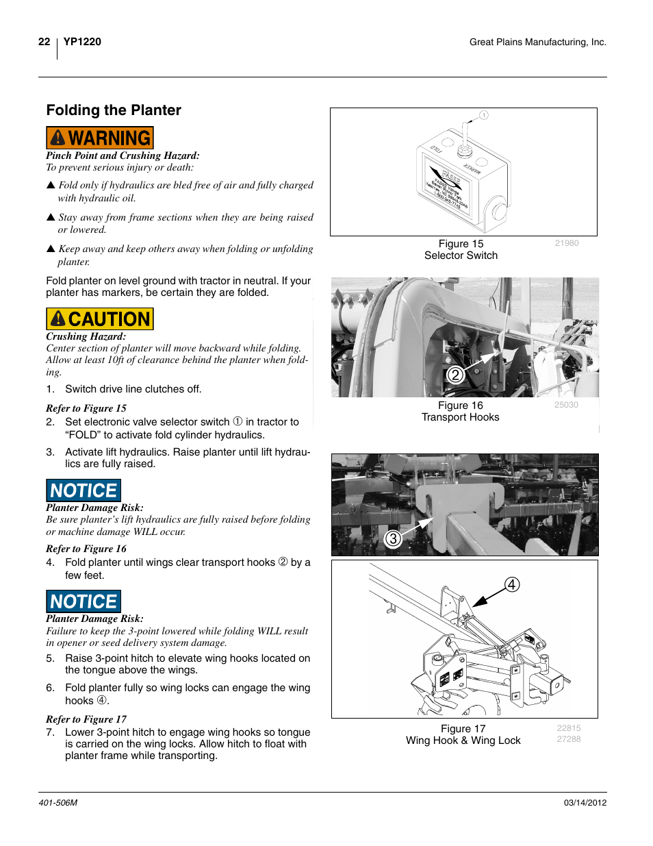 Folding the planter | Great Plains YP1220 Operator Manual User Manual | Page 26 / 90