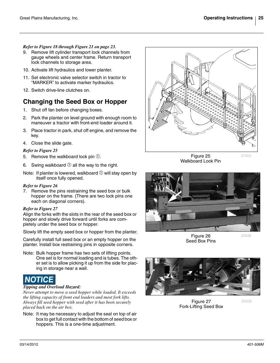 Changing the seed box or hopper | Great Plains YP1220 Operator Manual User Manual | Page 29 / 90