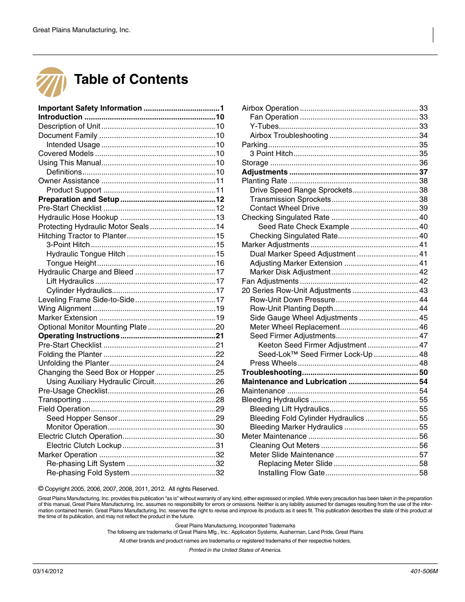 Great Plains YP1220 Operator Manual User Manual | Page 3 / 90