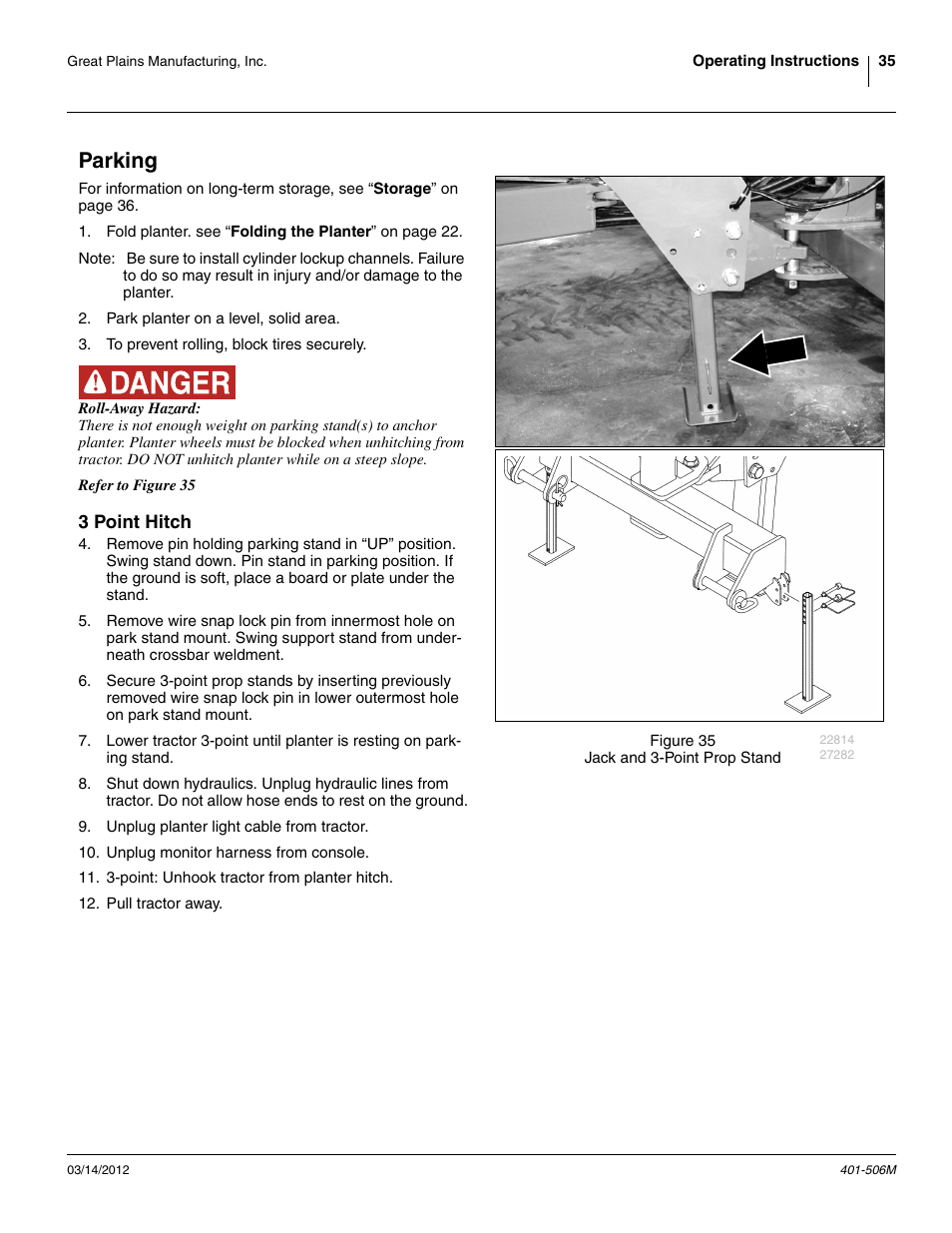 Parking, 3 point hitch | Great Plains YP1220 Operator Manual User Manual | Page 39 / 90