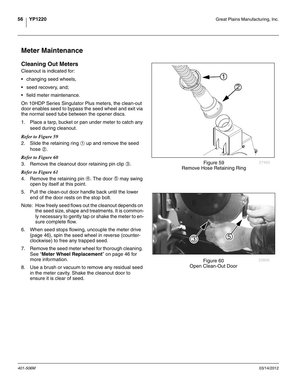 Meter maintenance, Cleaning out meters | Great Plains YP1220 Operator Manual User Manual | Page 60 / 90