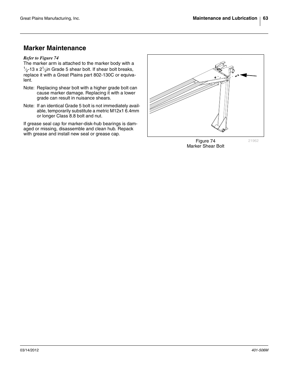 Marker maintenance | Great Plains YP1220 Operator Manual User Manual | Page 67 / 90