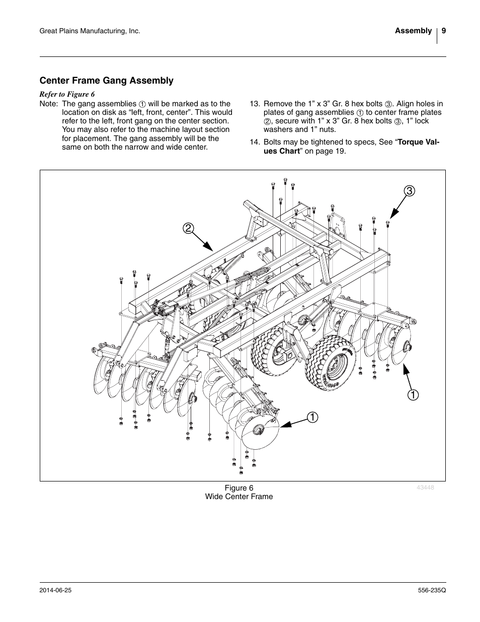Center frame gang assembly | Great Plains 7336 DH Predelivery Manual User Manual | Page 13 / 66