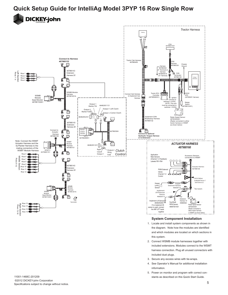 System component installation, Clutch control, Tractor harness | Great Plains 3PYP-1630 16-Row 30-Inch Quick Start User Manual | Page 5 / 5