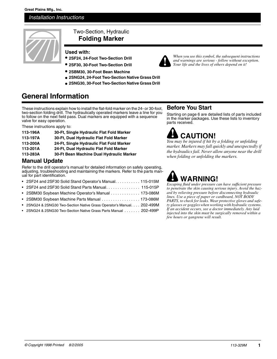 Great Plains 2SNG30 Assembly Instructions User Manual | 6 pages