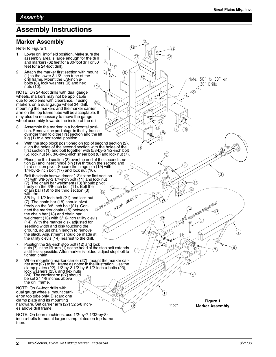 Assembly instructions, Marker assembly, Assembly | Great Plains 2SNG30 Assembly Instructions User Manual | Page 2 / 6