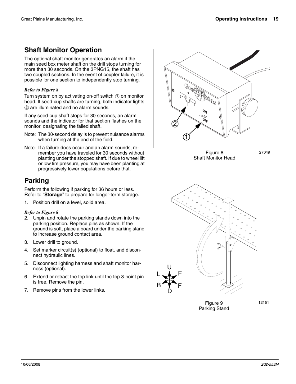Shaft monitor operation, Parking, Shaft monitor operation parking | Great Plains 3PNG15 Operator Manual User Manual | Page 23 / 58