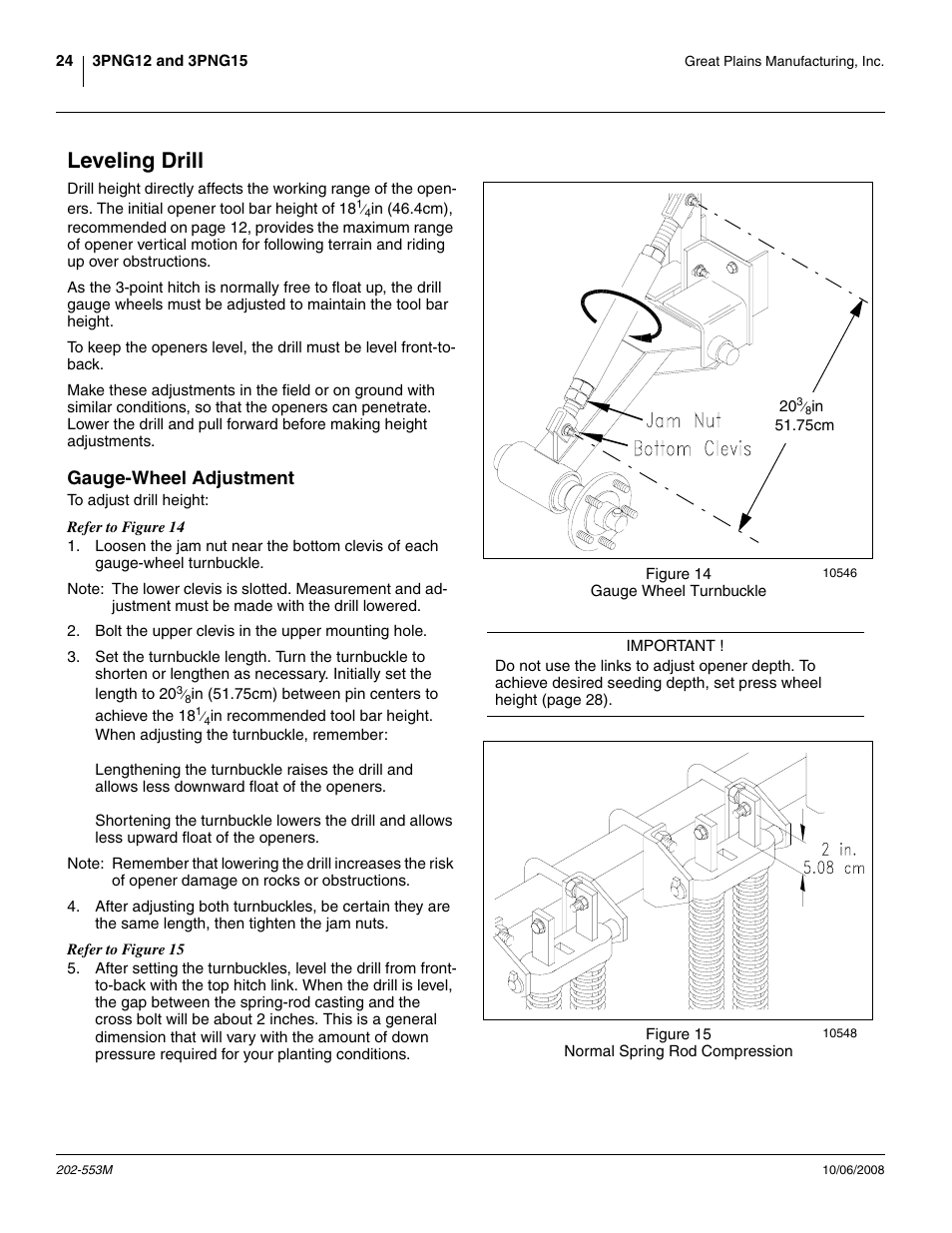 Leveling drill, Gauge-wheel adjustment | Great Plains 3PNG15 Operator Manual User Manual | Page 28 / 58