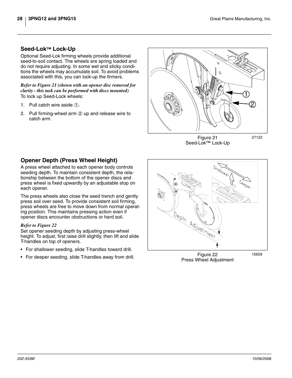 Seed-lok™ lock-up, Opener depth (press wheel height) | Great Plains 3PNG15 Operator Manual User Manual | Page 32 / 58