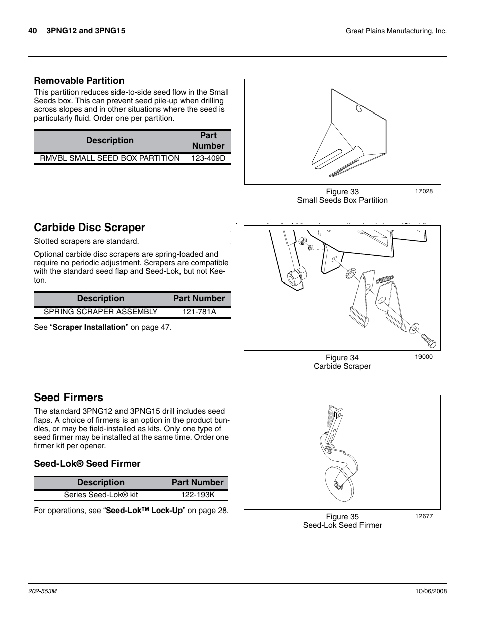 Removable partition, Carbide disc scraper, Seed firmers | Seed-lok® seed firmer, Carbide disc scraper seed firmers | Great Plains 3PNG15 Operator Manual User Manual | Page 44 / 58