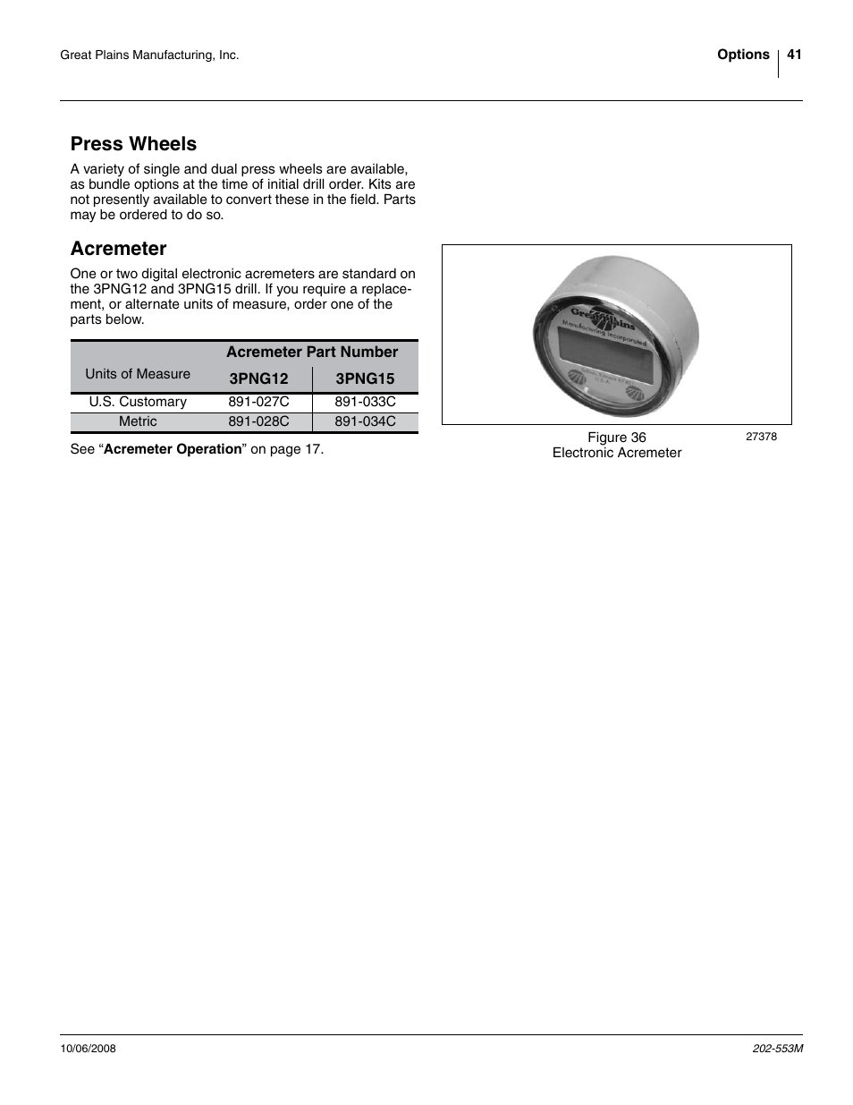 Press wheels, Acremeter, Press wheels acremeter | Great Plains 3PNG15 Operator Manual User Manual | Page 45 / 58