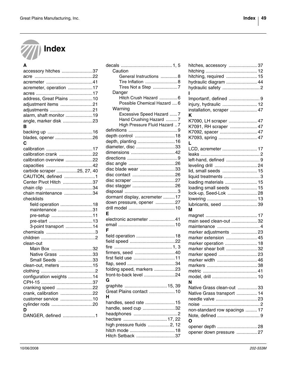 Index | Great Plains 3PNG15 Operator Manual User Manual | Page 53 / 58