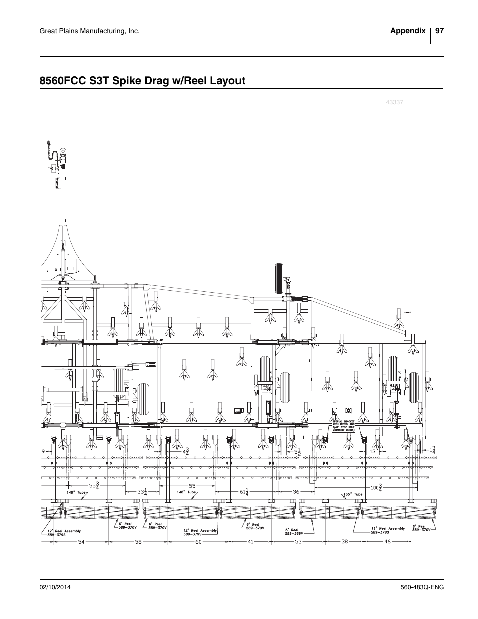 8560fcc s3t spike drag w/reel layout | Great Plains 8560 FCF Assembly Manual User Manual | Page 101 / 140