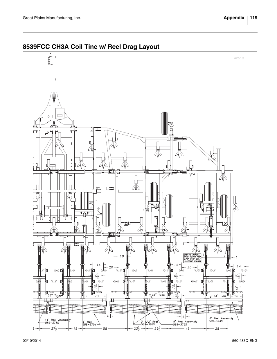 8539fcc ch3a coil tine w/ reel drag layout | Great Plains 8560 FCF Assembly Manual User Manual | Page 123 / 140