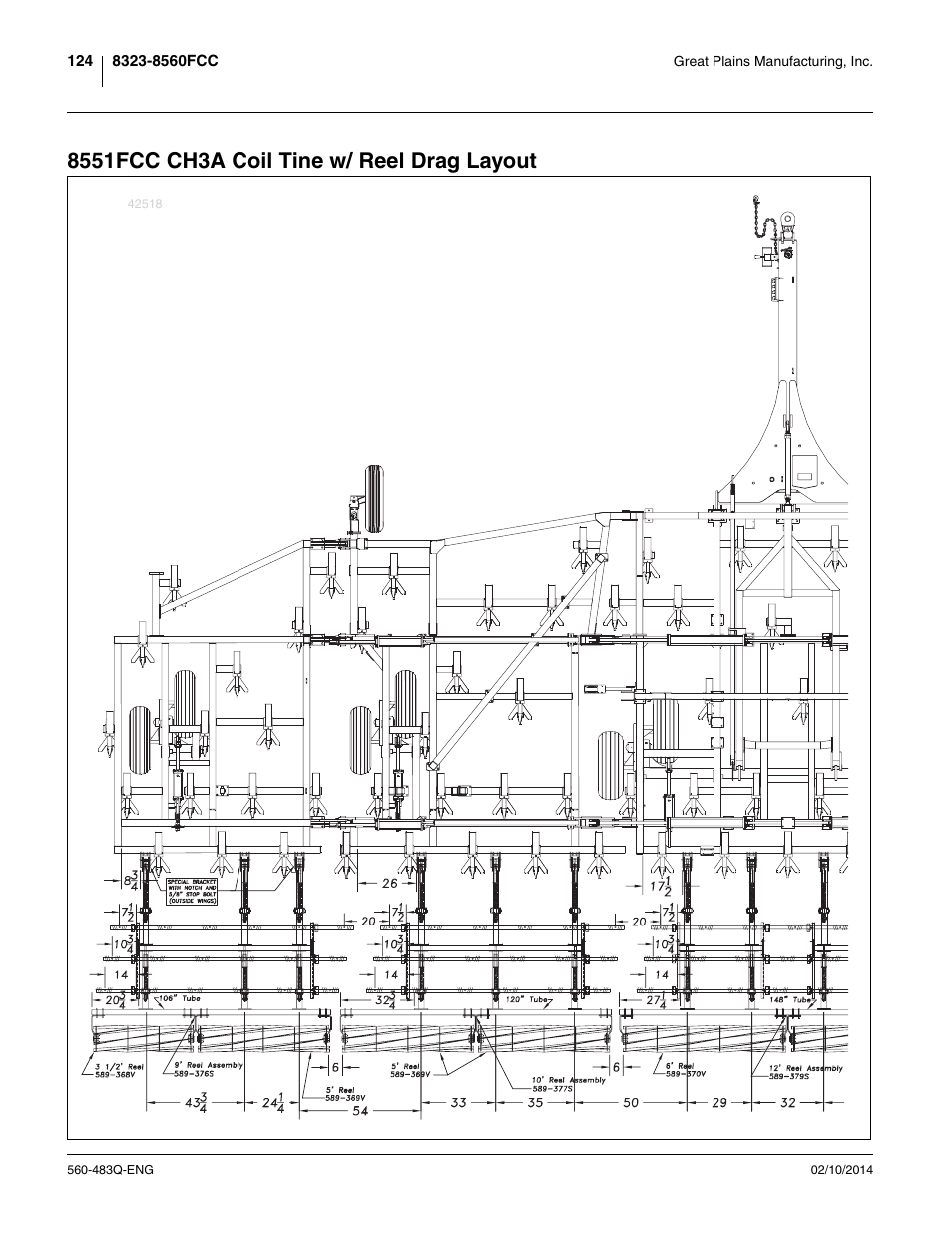 8551fcc ch3a coil tine w/ reel drag layout | Great Plains 8560 FCF Assembly Manual User Manual | Page 128 / 140