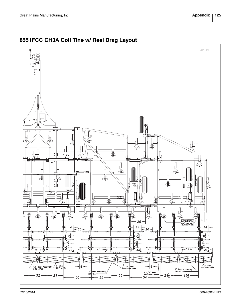 8551fcc ch3a coil tine w/ reel drag layout | Great Plains 8560 FCF Assembly Manual User Manual | Page 129 / 140