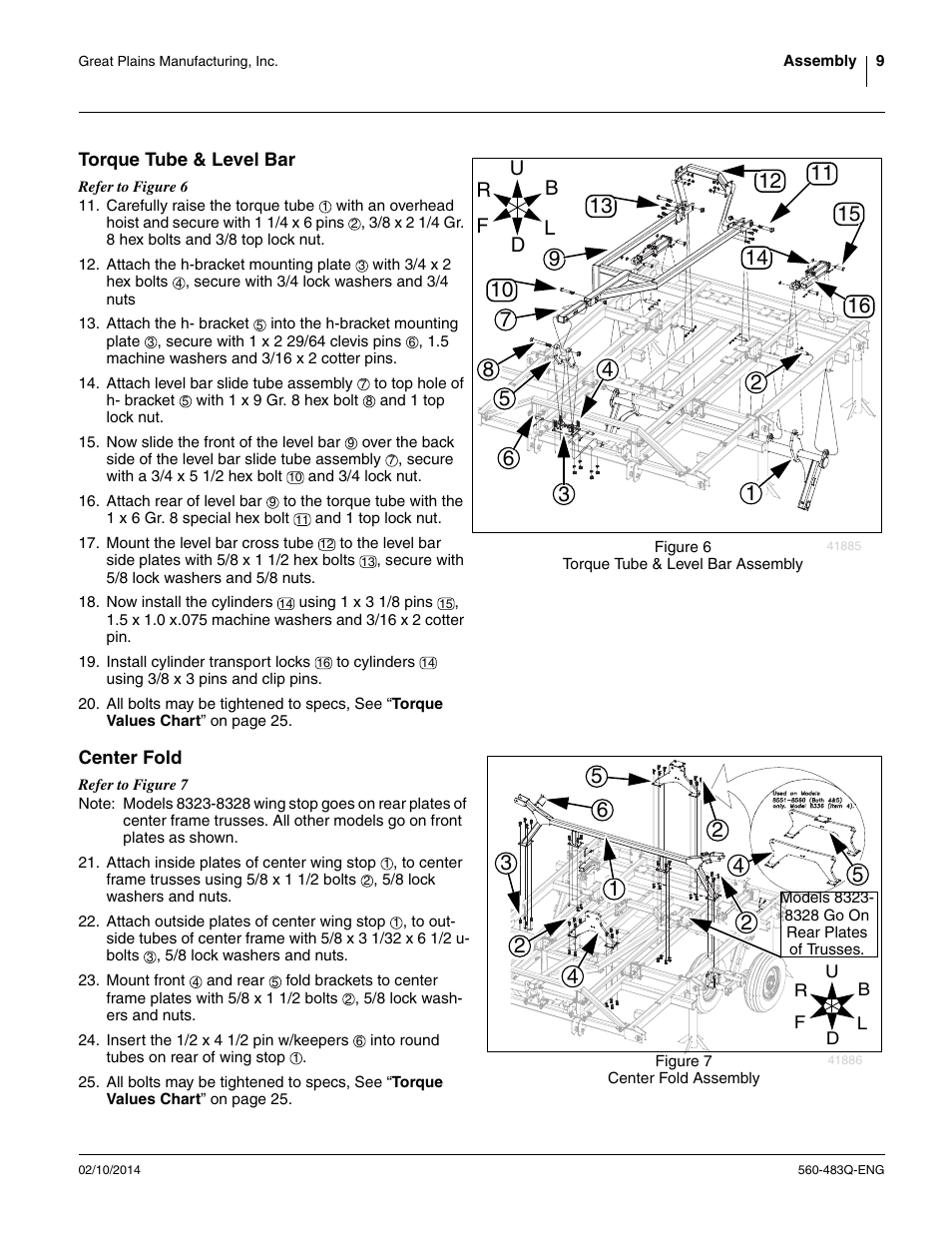 Torque tube & level bar, Center fold, Torque tube & level bar center fold | Great Plains 8560 FCF Assembly Manual User Manual | Page 13 / 140