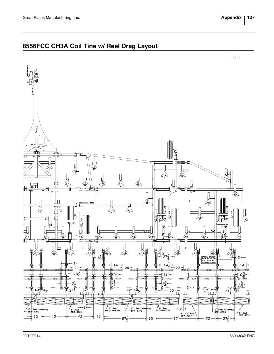 8556fcc ch3a coil tine w/ reel drag layout | Great Plains 8560 FCF Assembly Manual User Manual | Page 131 / 140