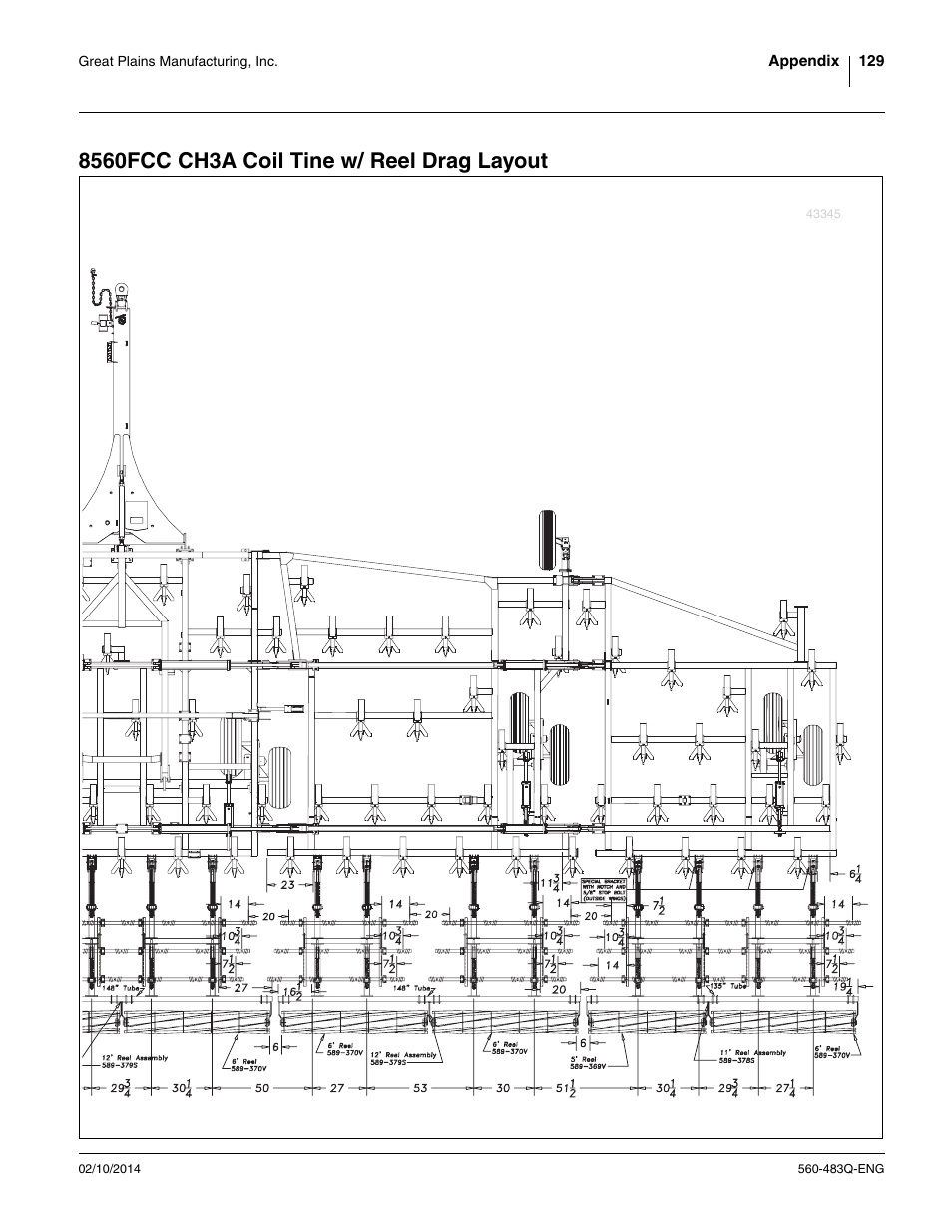 8560fcc ch3a coil tine w/ reel drag layout | Great Plains 8560 FCF Assembly Manual User Manual | Page 133 / 140