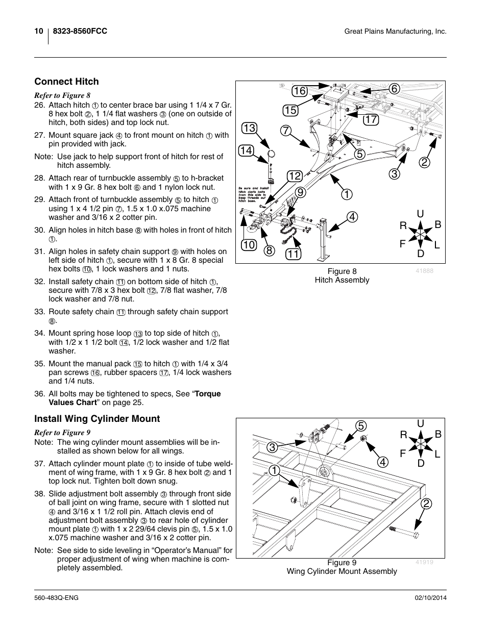 Connect hitch, Install wing cylinder mount, Connect hitch install wing cylinder mount | Great Plains 8560 FCF Assembly Manual User Manual | Page 14 / 140