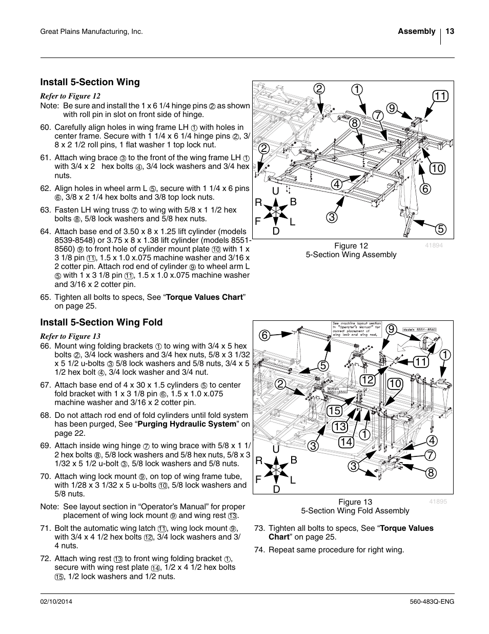 Install 5-section wing, Install 5-section wing fold, Install 5-section wing install 5-section wing fold | Great Plains 8560 FCF Assembly Manual User Manual | Page 17 / 140
